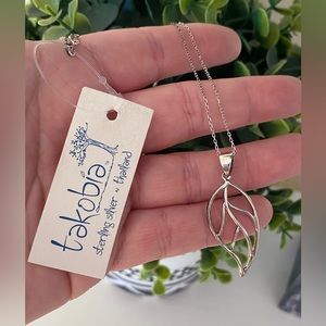 New Takobia sterling silver 925 leaf pendant with chain. Bohemian modern 18”